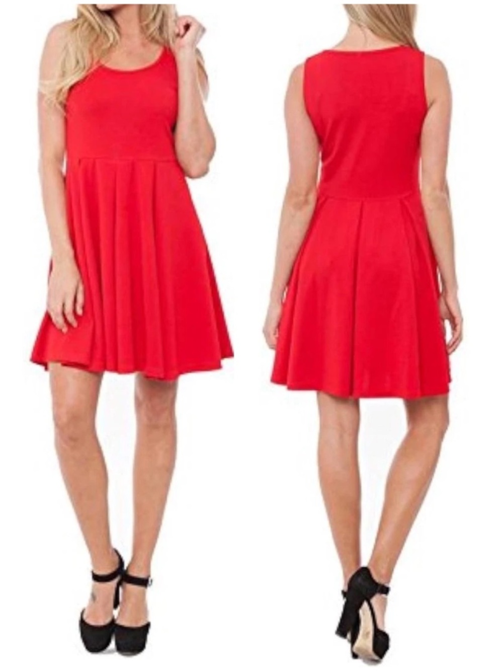 White Mark Crystal Fit & Flare Dress Red Scoop Neck Pleated Skater Mini NWT S